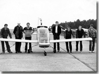 OSKBES MAI team and Elf airplane. Borki airfield, 1984